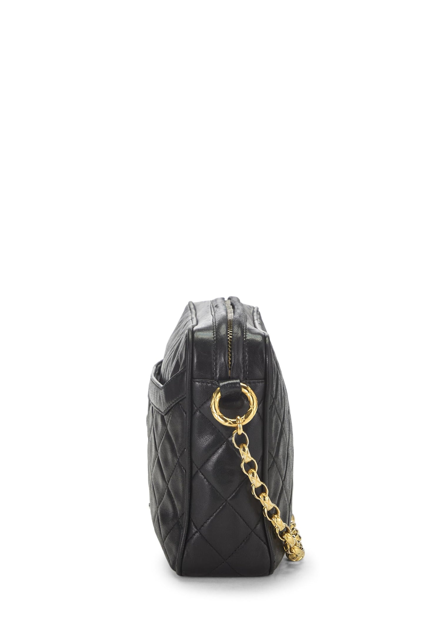 Chanel, sac à main pour appareil photo de poche en cuir d'agneau matelassé noir de taille moyenne, noir