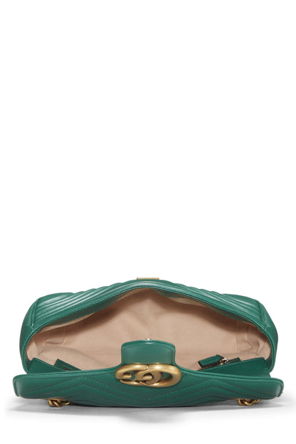 Gucci, Pre-Loved Green Leather GG Marmont Matelassé Mini, Green