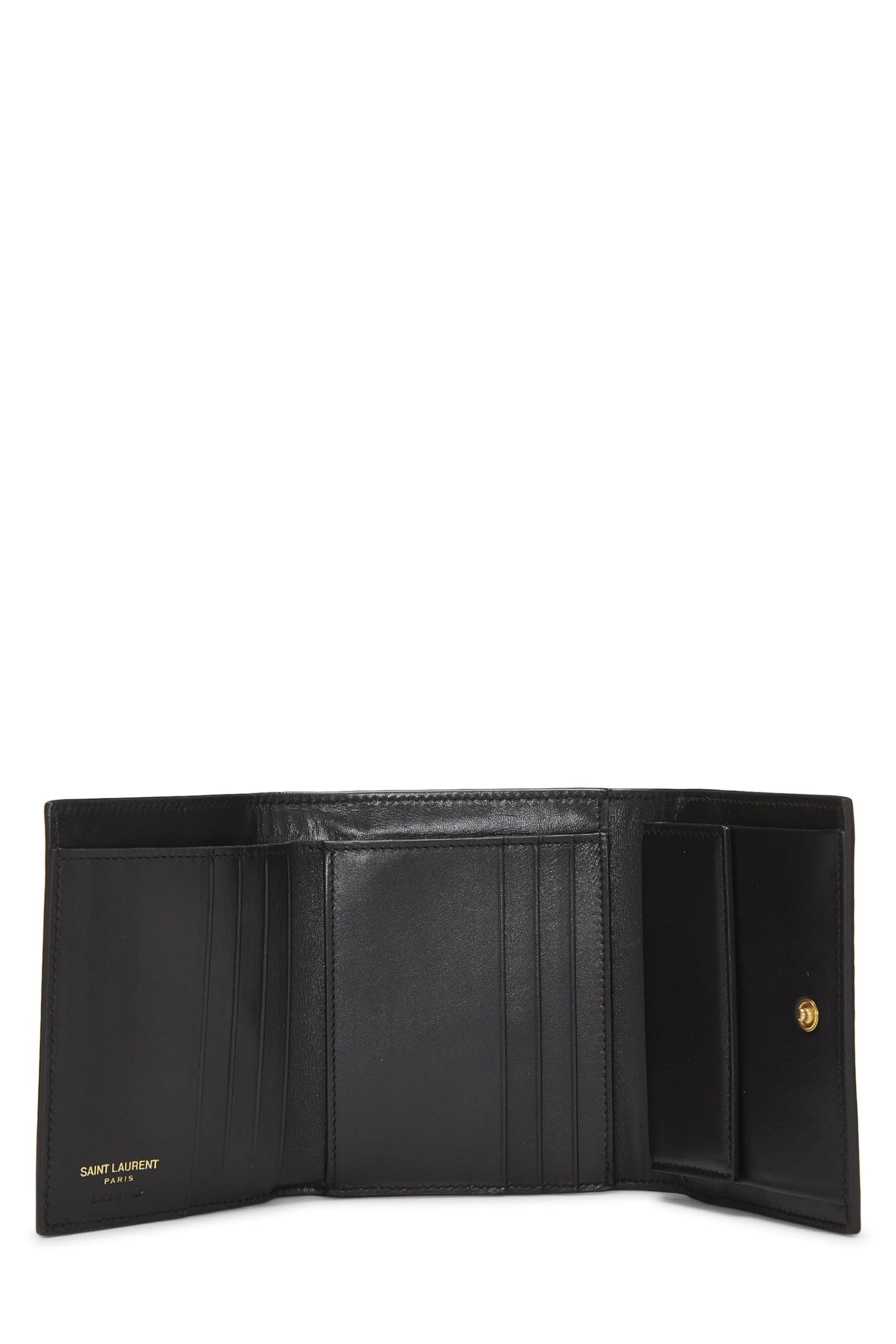 Yves Saint Laurent, Pre-Loved Black Patent Leather Trifold Wallet, Black