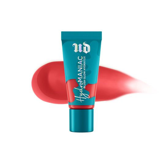 Rubor líquido Hydromaniac Dewy Urban Decay (Obsessed - Coral Peach), tinte para mejillas voluminizador y de larga duración con hidratación las 24 horas, filtrado de Kombucha y aceite de marula, vegano - 0.5 fl oz