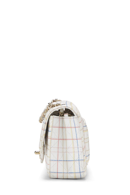 Chanel, Mini sac à rabat rectangulaire en cuir de veau à carreaux blanc et multicolore d'occasion, multicolore