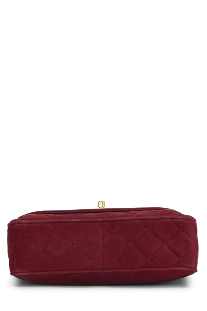 Chanel, sac pour appareil photo de poche matelassé en daim rouge d'occasion de taille moyenne, rouge