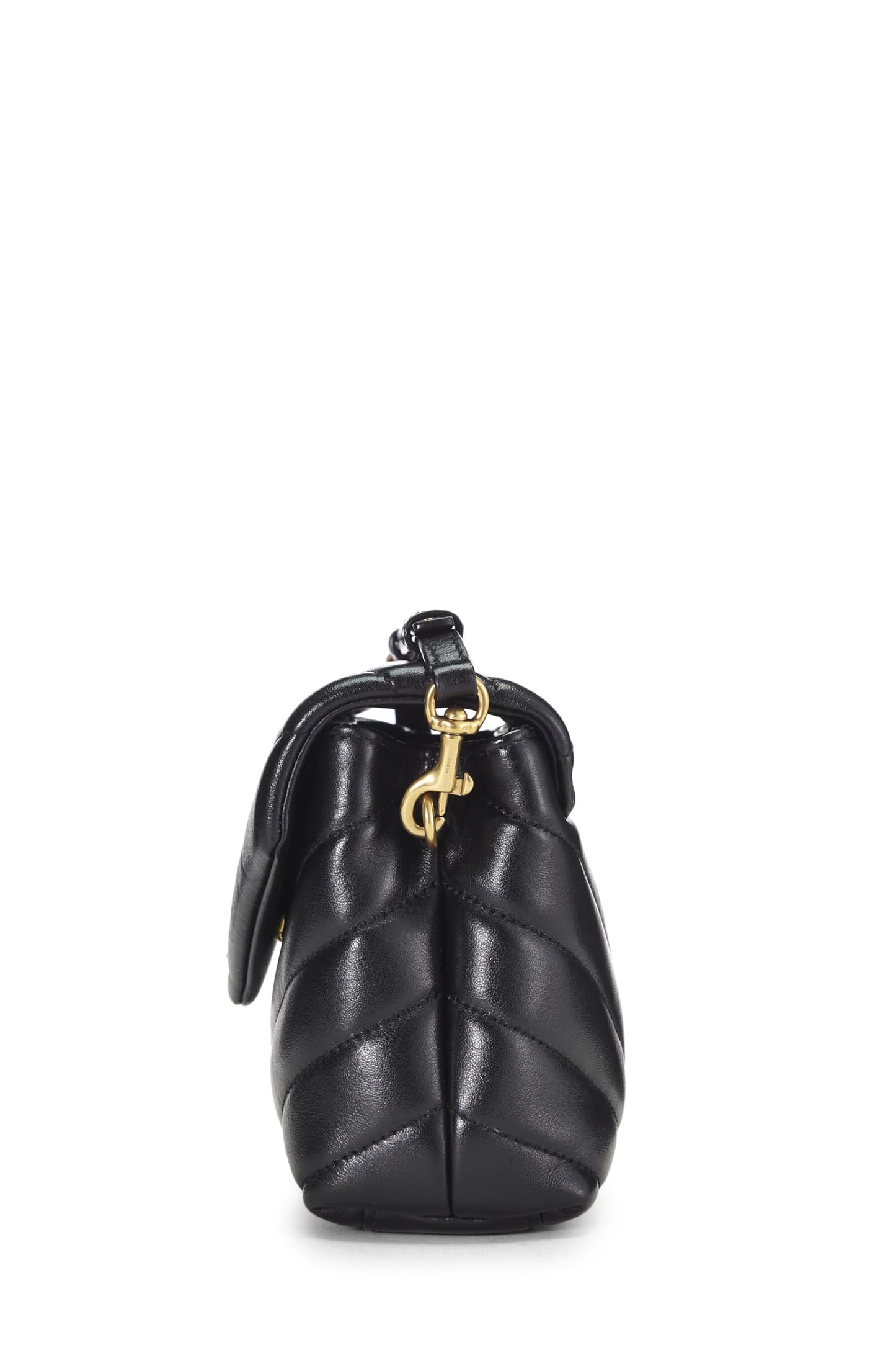 Saint Laurent, Pre-Loved Black Chevron Calfskin Leather Lou Lou Toy, Black