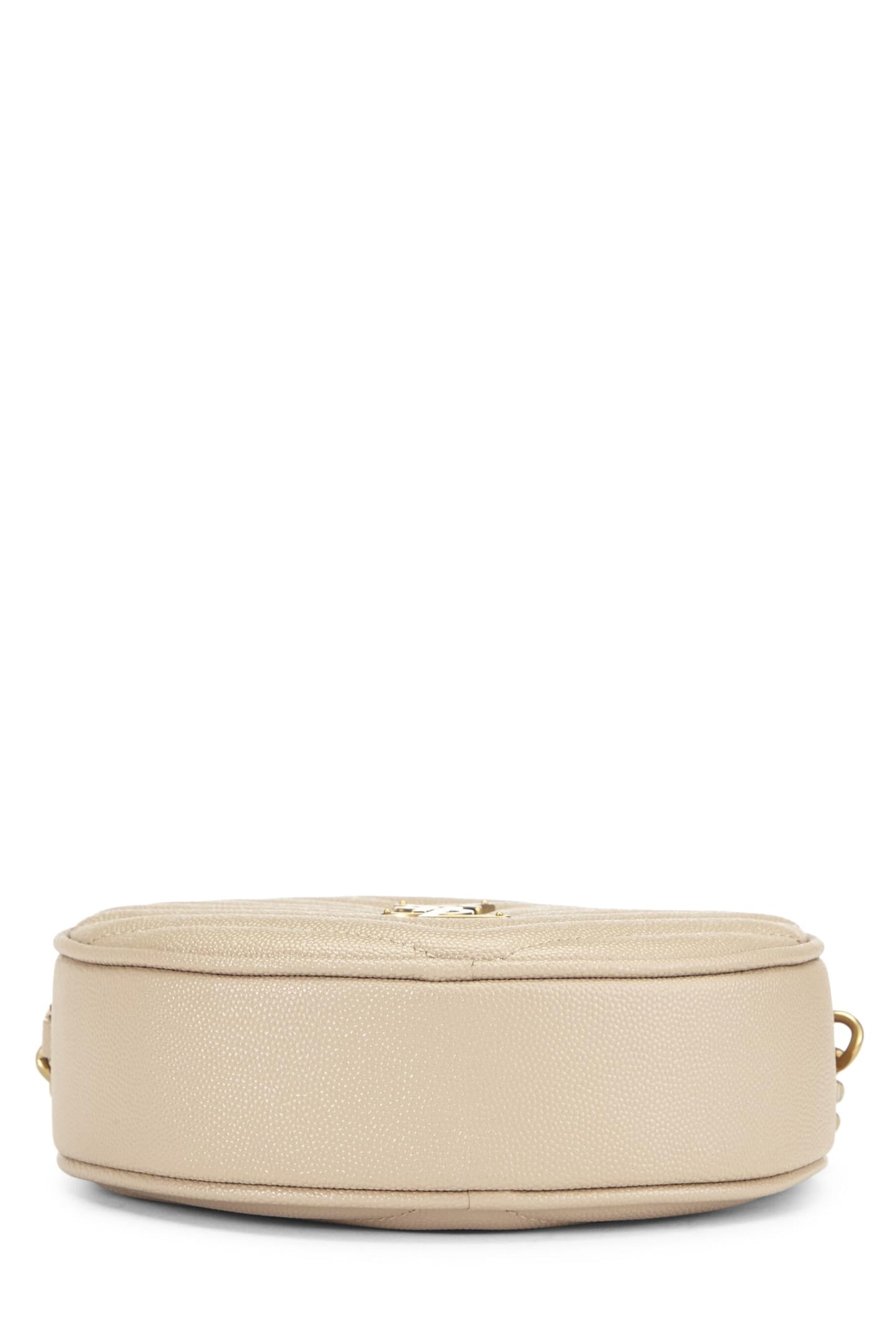 Yves Saint Laurent, sac à main rond en cuir grainé beige d'occasion, couleur crème