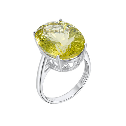 Bague de luxe en argent sterling S925 avec pierres précieuses naturelles et cristal de citron pour femme