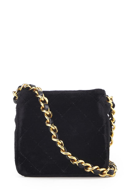 Chanel, Pre-Loved Black Quilted Velvet Half Flap Micro, Black