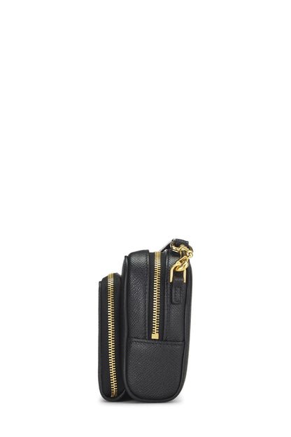 Dior, Sac bandoulière double pochette Caro en cuir de veau noir d'occasion, noir