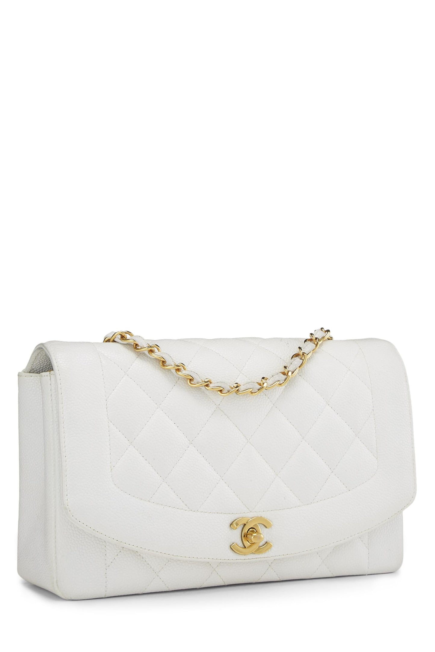 Chanel, Pre-Loved White Quilted Caviar Diana Flap Medium, White