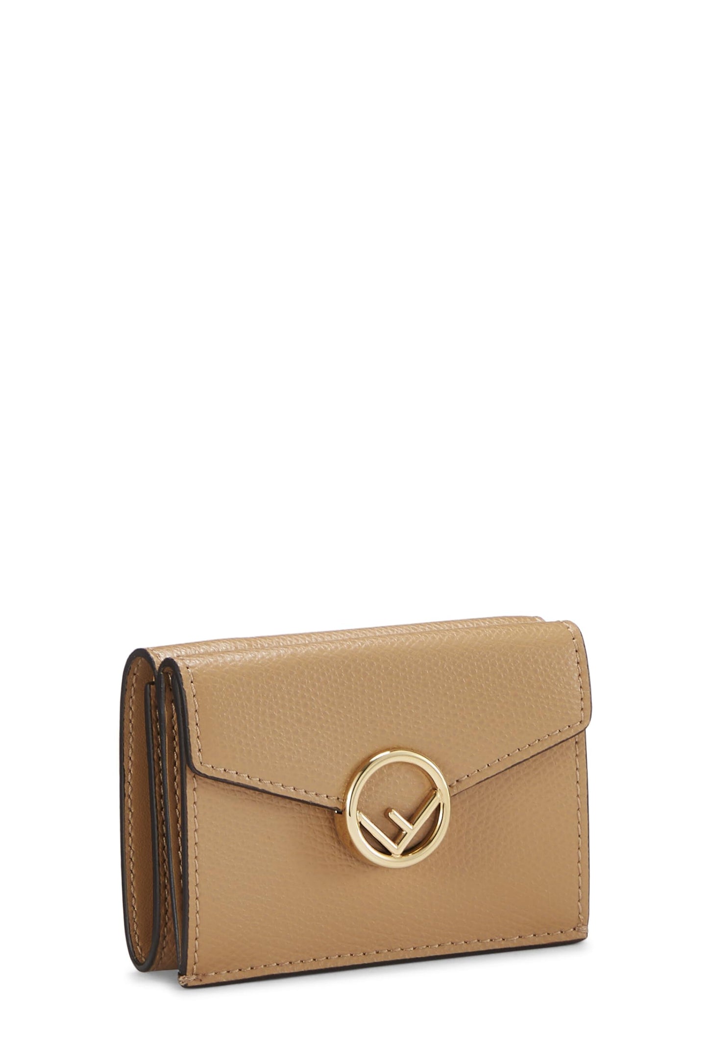 Fendi, portefeuille compact « F is Fendi » en cuir beige d'occasion, beige