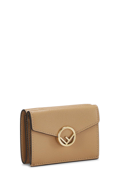 Fendi, portefeuille compact « F is Fendi » en cuir beige d'occasion, beige