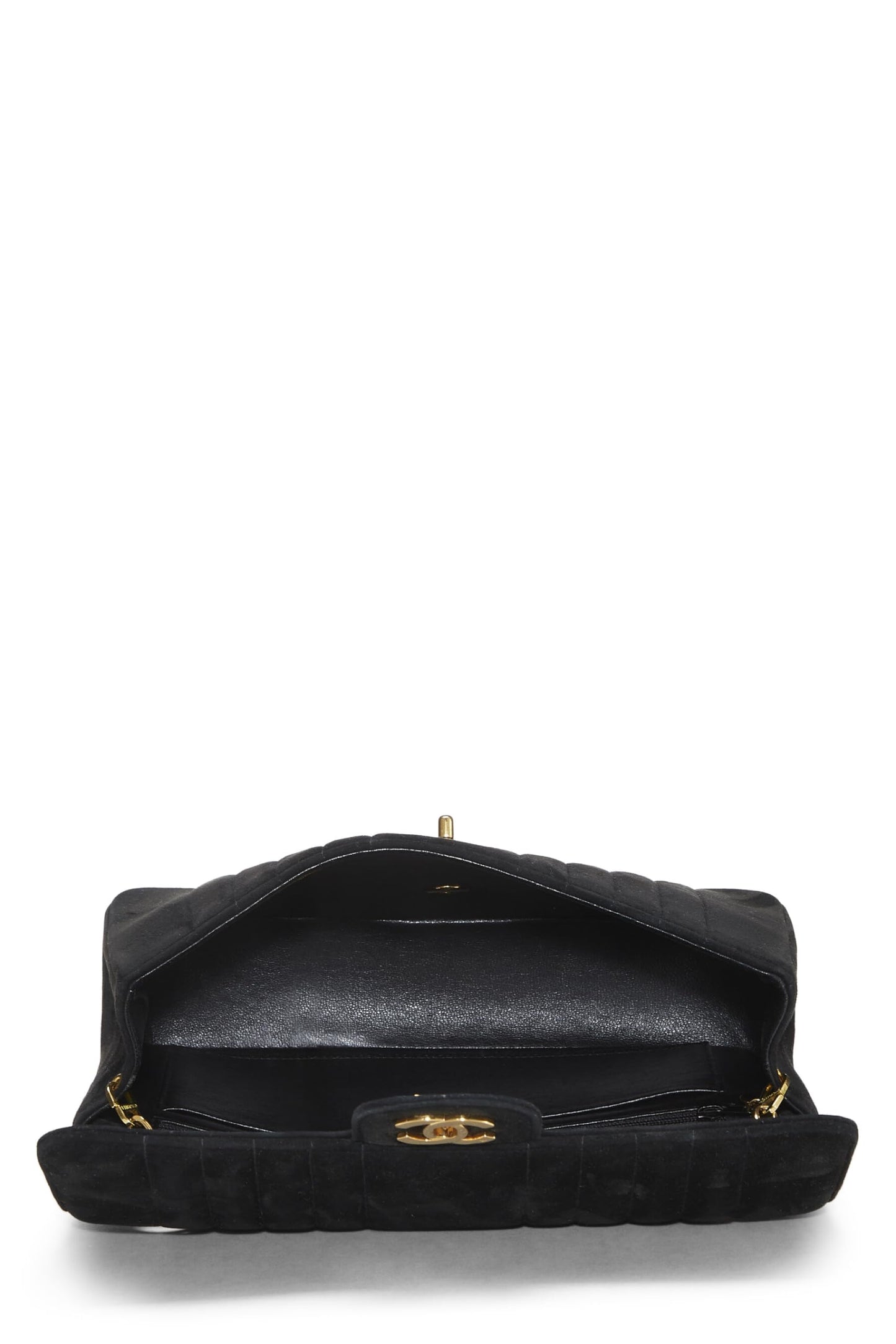 Chanel, Pre-Loved Black Vertical Suede Half Flap Medium, Black