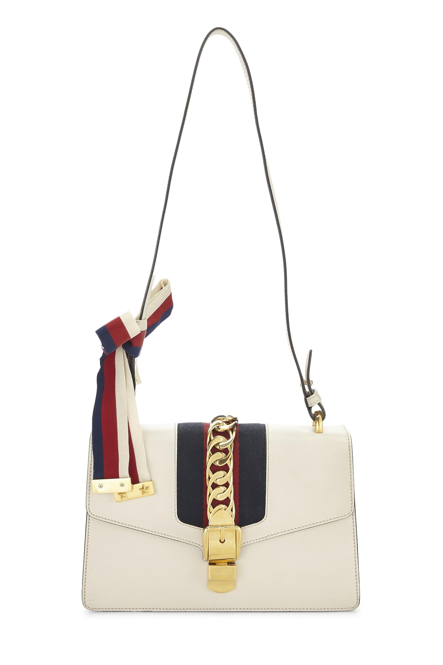 Gucci, Pre-Loved White Leather Sylvie Shoulder Bag Small, White