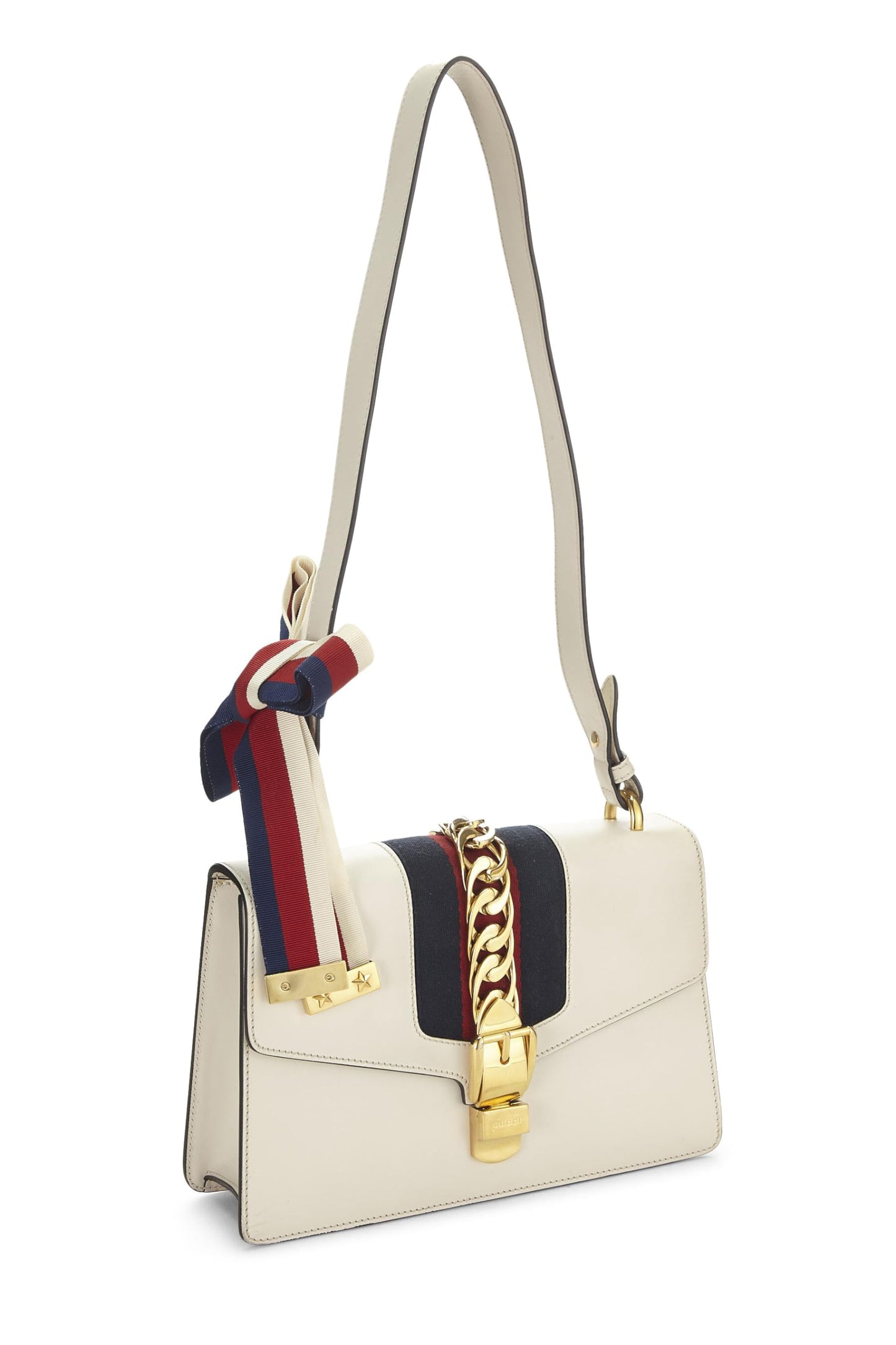 Gucci, Bolso de hombro Sylvie pequeño de cuero blanco Pre-Loved, Blanco