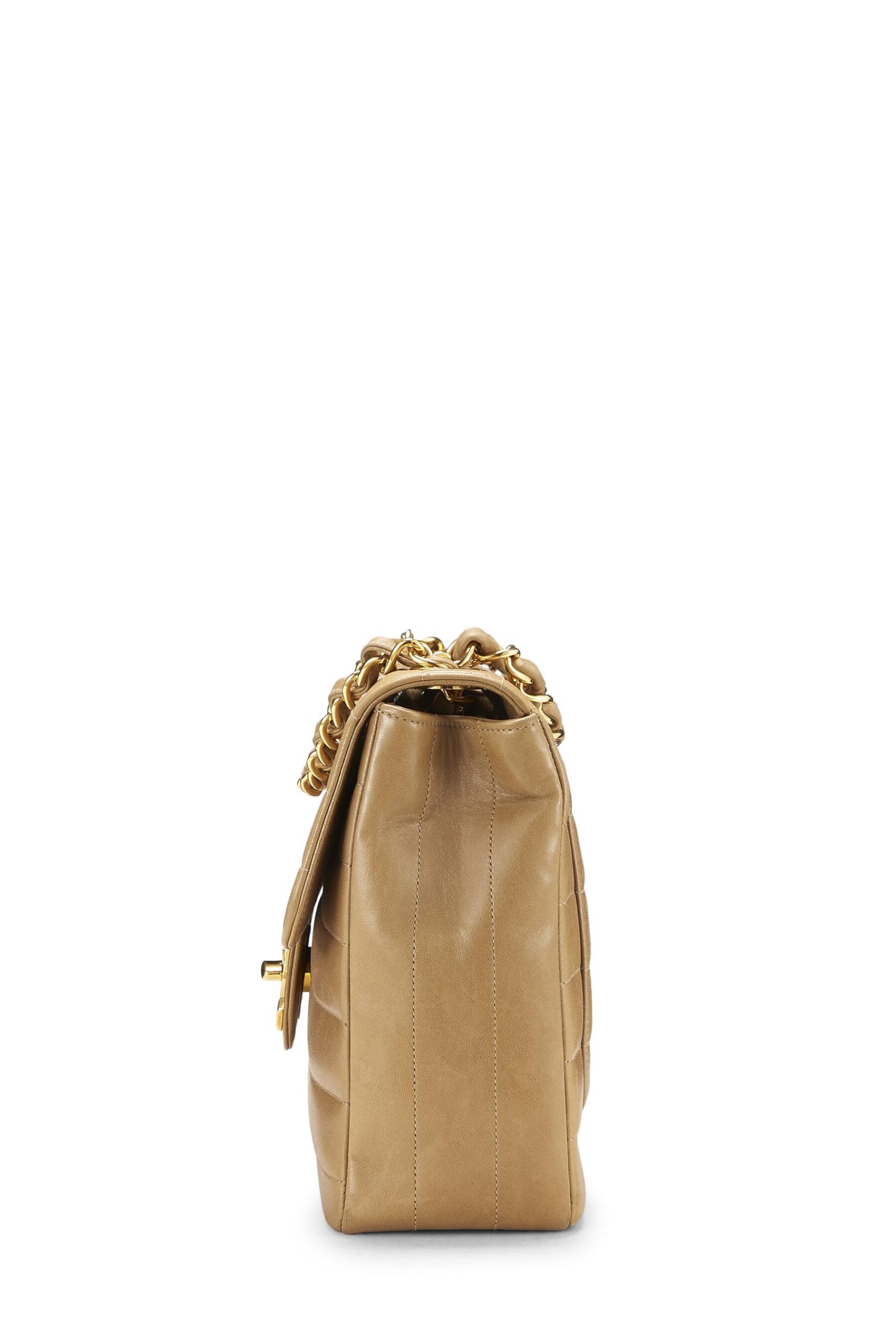 Chanel, Pre-Loved Beige Horizontal Lambskin Half Flap Jumbo, Beige