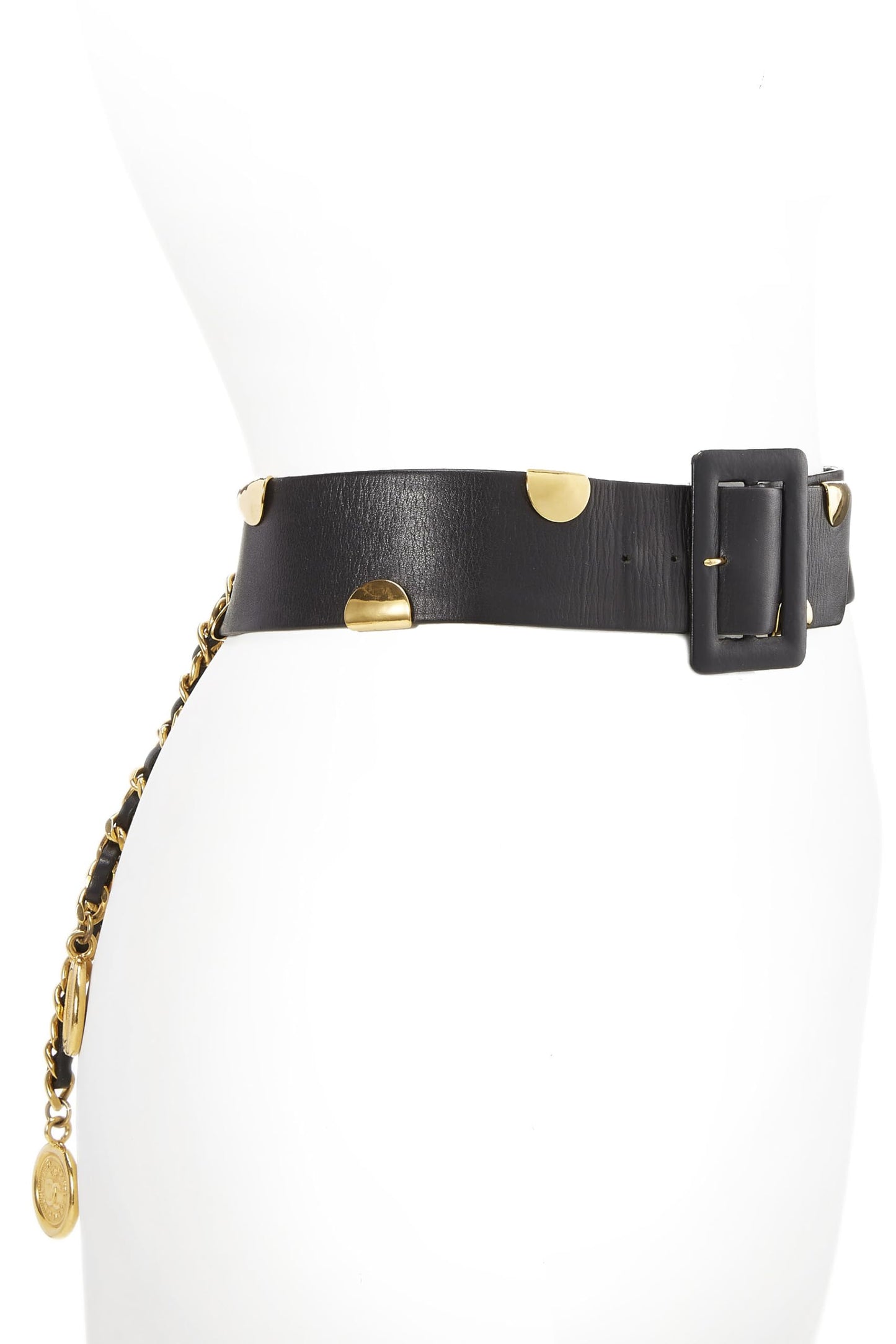 Chanel, Ceinture en cuir noir et chaîne d'occasion 70, Noir