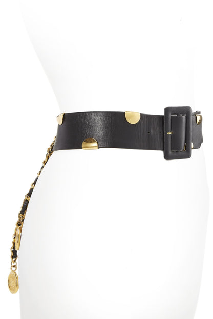 Chanel, Ceinture en cuir noir et chaîne d'occasion 70, Noir