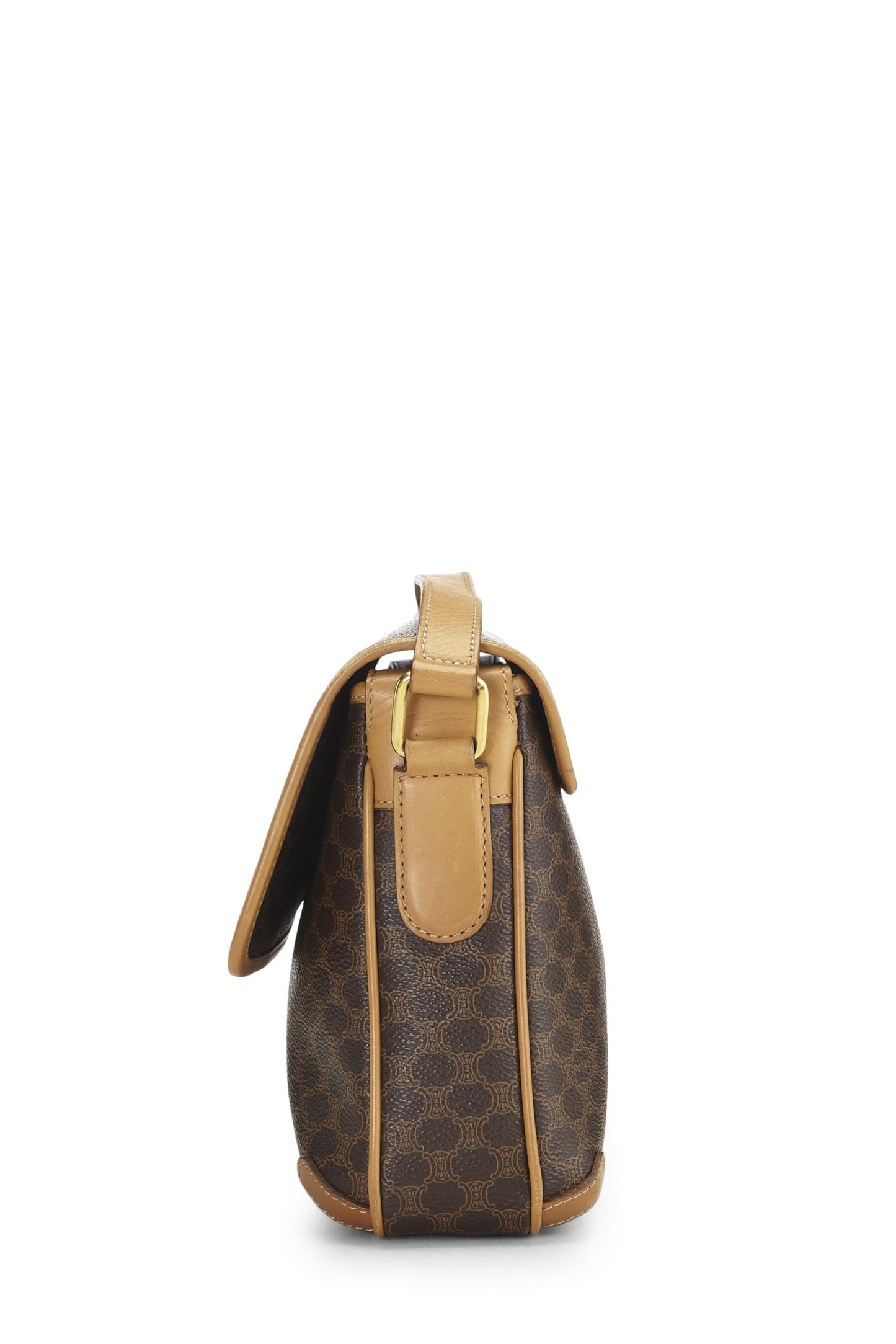 Céline, Pre-Loved Brown Coated Canvas Macadam Shoulder Bag, Brown