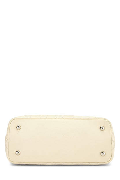 Chanel, sac fourre-tout quotidien « CC » Cream Caviar d'occasion, petit, blanc