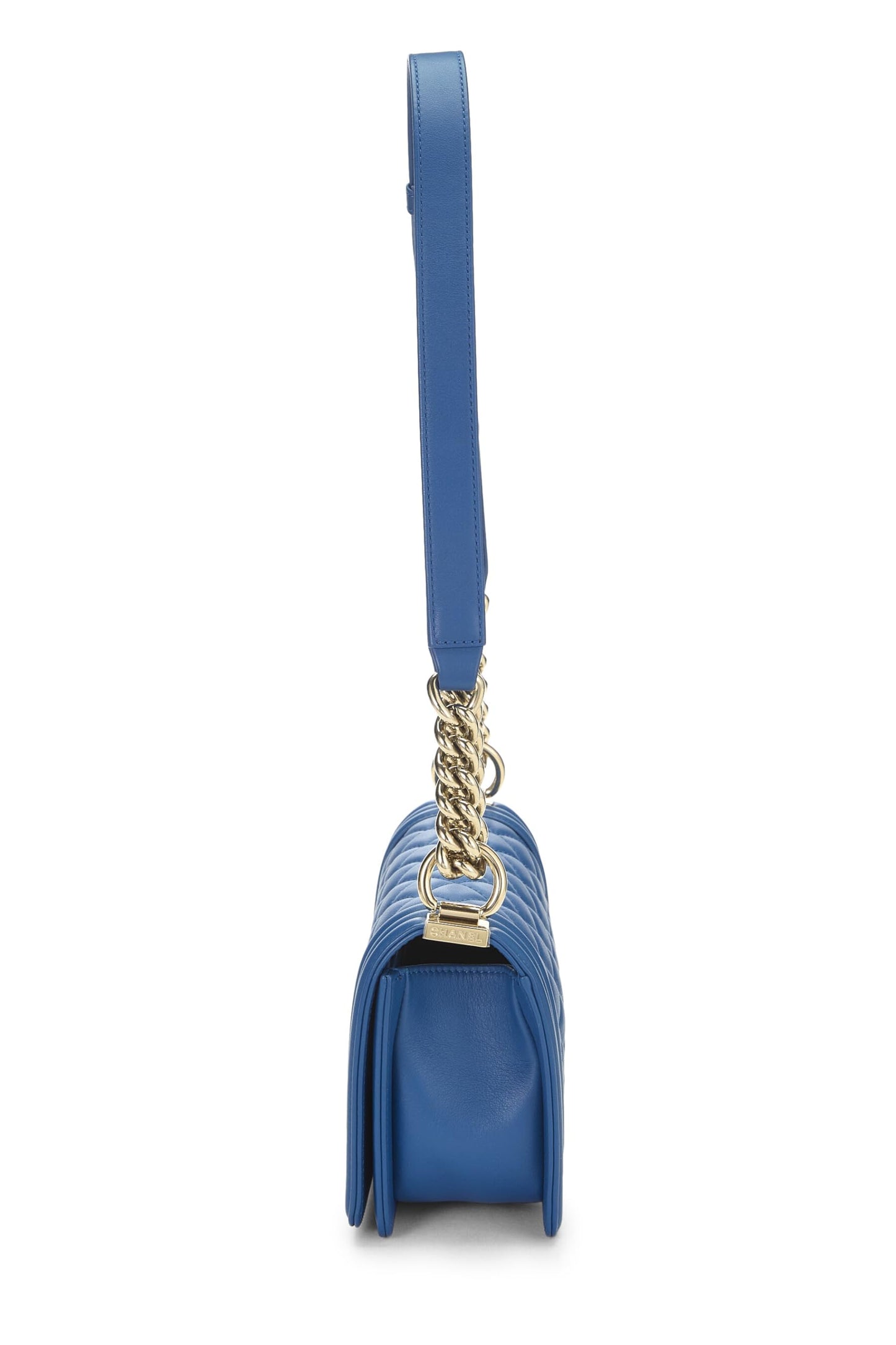 Chanel, sac à dos Boy en cuir d'agneau matelassé bleu d'occasion, taille S, bleu