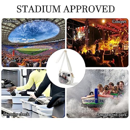 TOBVZOO Clear Purse Crossbody Bag for Women Stadium Approved, Small Leather Clear Bag with Adjustable Strap for Concert Sports Events (White)