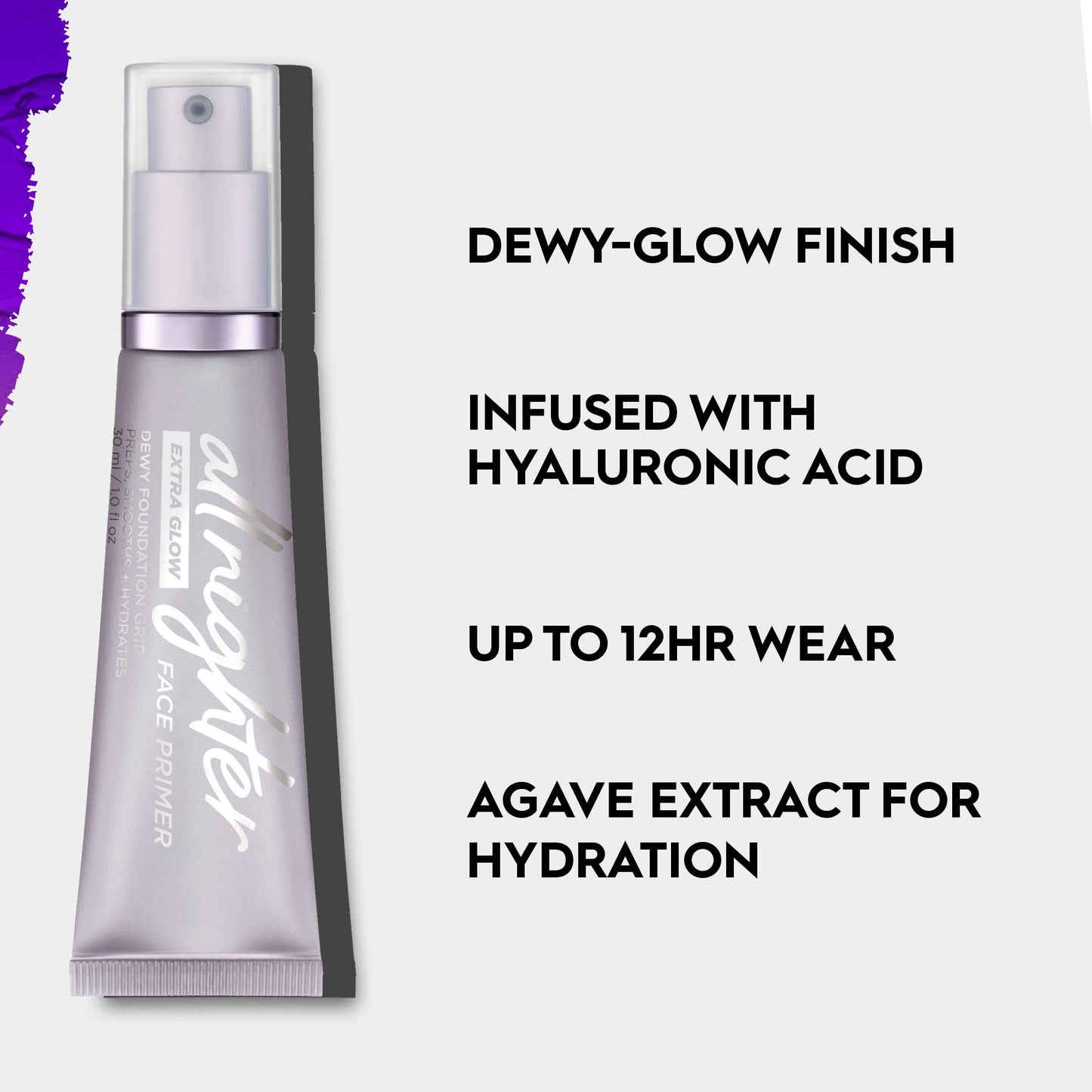 Urban Decay All Nighter Extra Glow Face Primer, acabado húmedo, base suavizante e hidratante para base de maquillaje facial, ácido hialurónico y extracto de agave, sin parabenos, vegano, sin crueldad - 1 fl oz