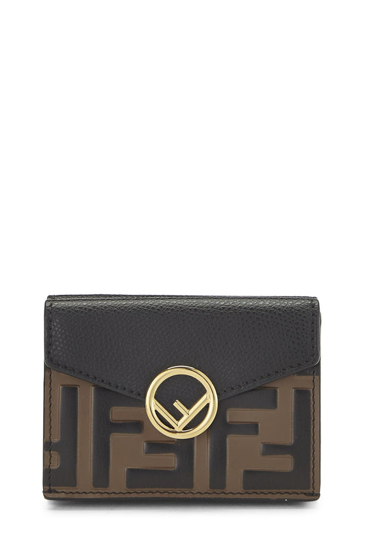 Fendi, portefeuille compact « F is Fendi » en cuir noir d'occasion, noir