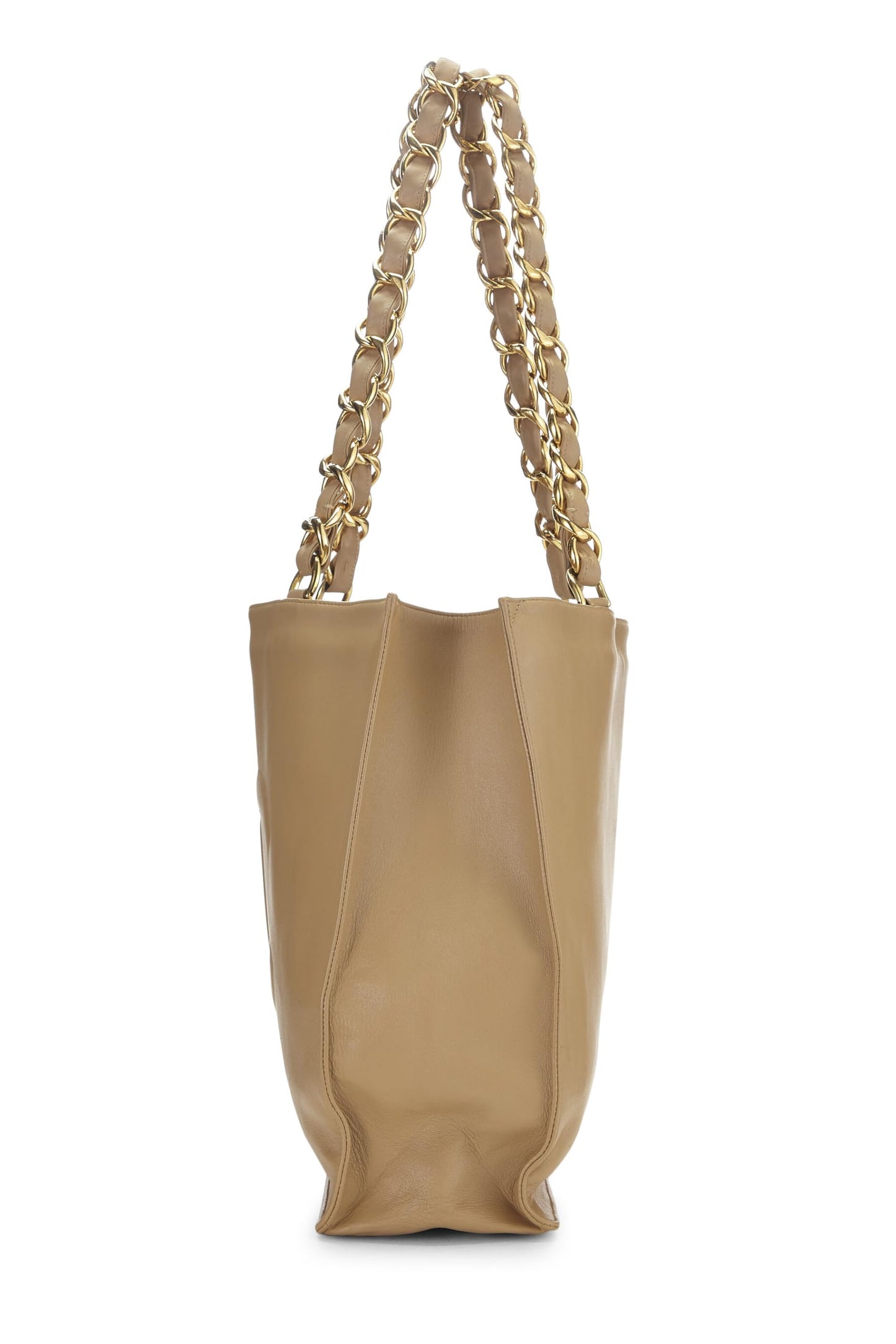 Chanel, sac fourre-tout en cuir d'agneau beige avec poignée en chaîne plate, beige