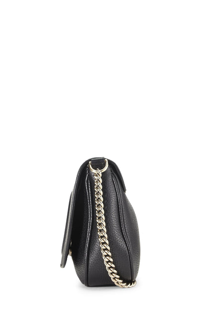 Gucci, Pre-Loved Black Grained Leather Soho Chain Flap Crossbody, Black