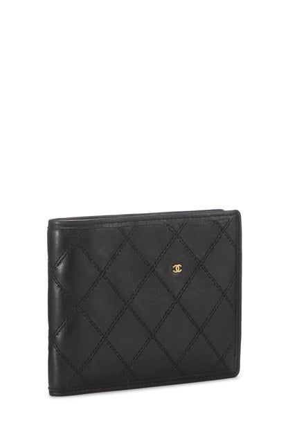 Chanel, Cartera plegable de piel de cordero acolchada negra Pre-Loved, Negro