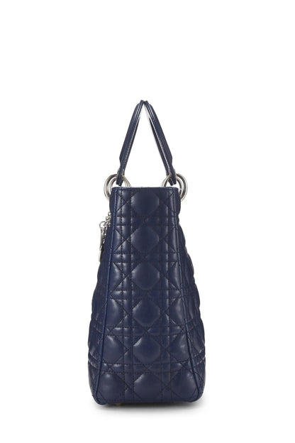 Dior, Lady Dior Large en cuir d'agneau matelassé bleu Cannage d'occasion, bleu