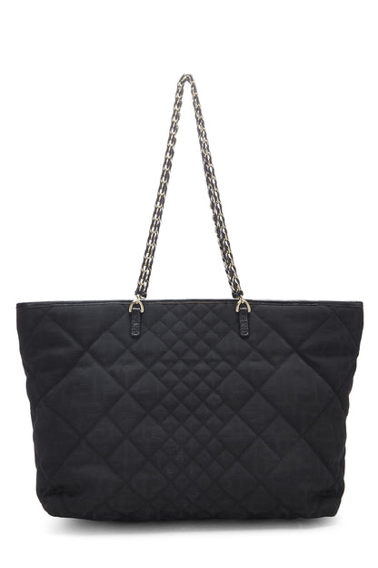 Fendi, Pre-Loved Black Quilted Canvas Chain Tote, Black