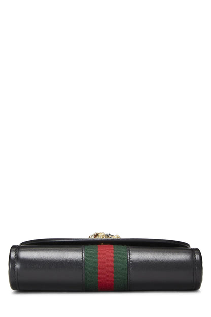 Gucci, Pre-Loved Black Leather Web Rajah Shoulder Bag Mini, Black