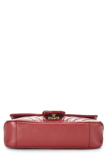 Gucci, Pre-Loved Red Leather GG Marmont Shoulder Bag Small, Red