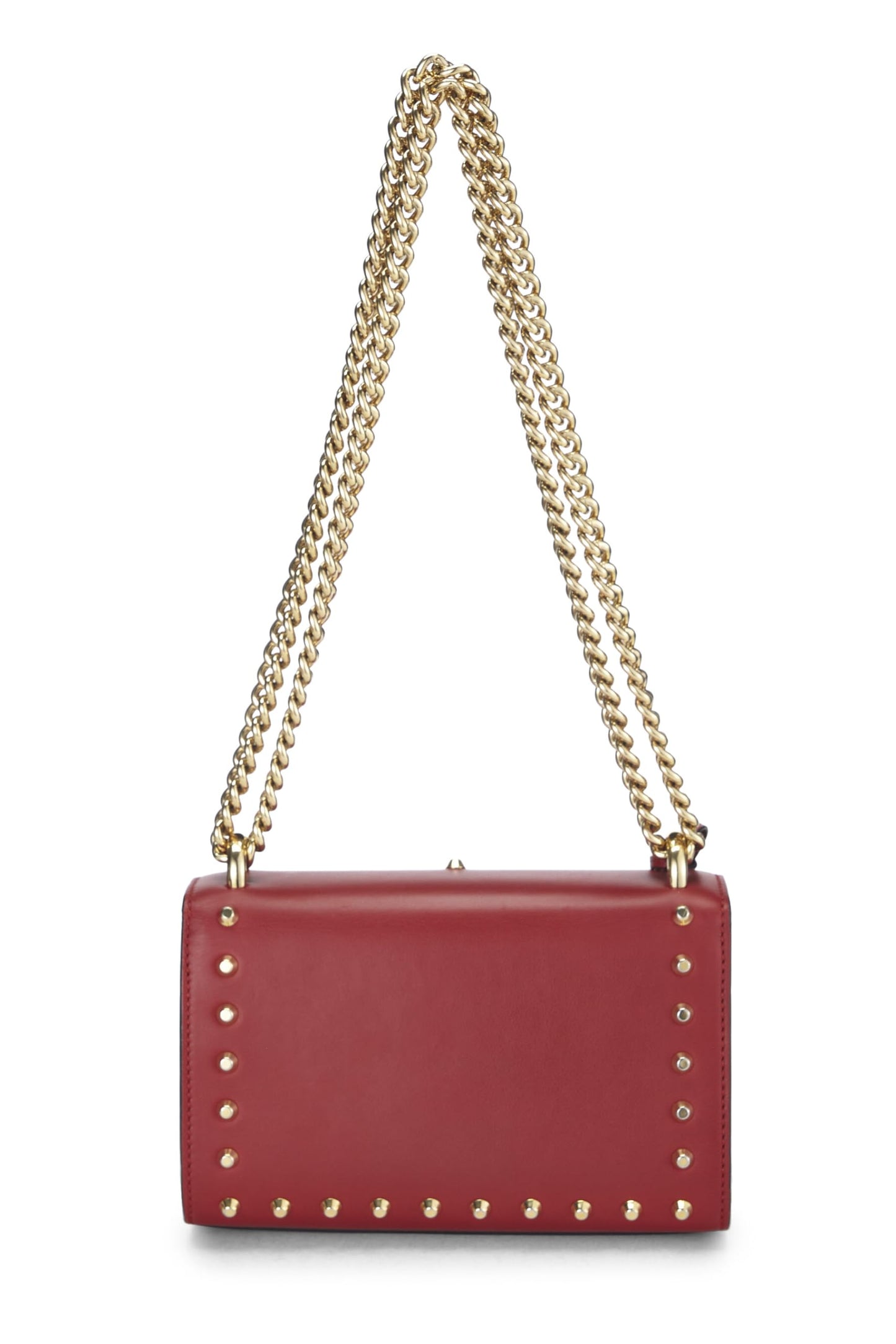 Gucci, Pre-Loved Red Leather Stud & Faux Pearl Padlock Shoulder Bag, Red