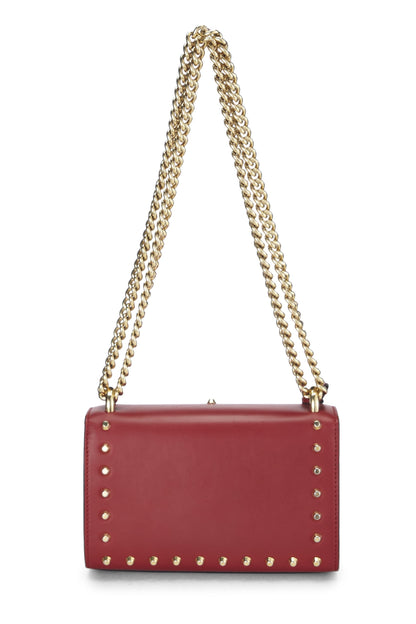 Gucci, Pre-Loved Red Leather Stud & Faux Pearl Padlock Shoulder Bag, Red