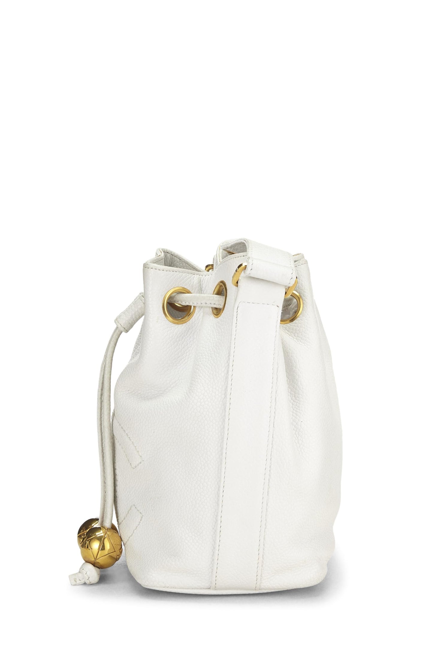 Chanel, Mini sac seau en caviar blanc d'occasion, blanc