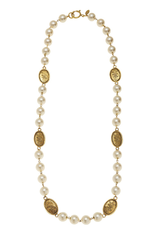 Chanel, Pre-Loved Gold & Faux Pearl Necklace, Gold