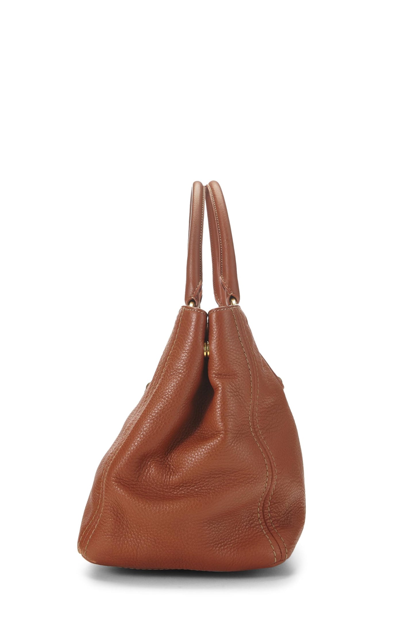 Prada, sac cabas ouvert convertible Vitello Daino marron d'occasion de taille moyenne, marron