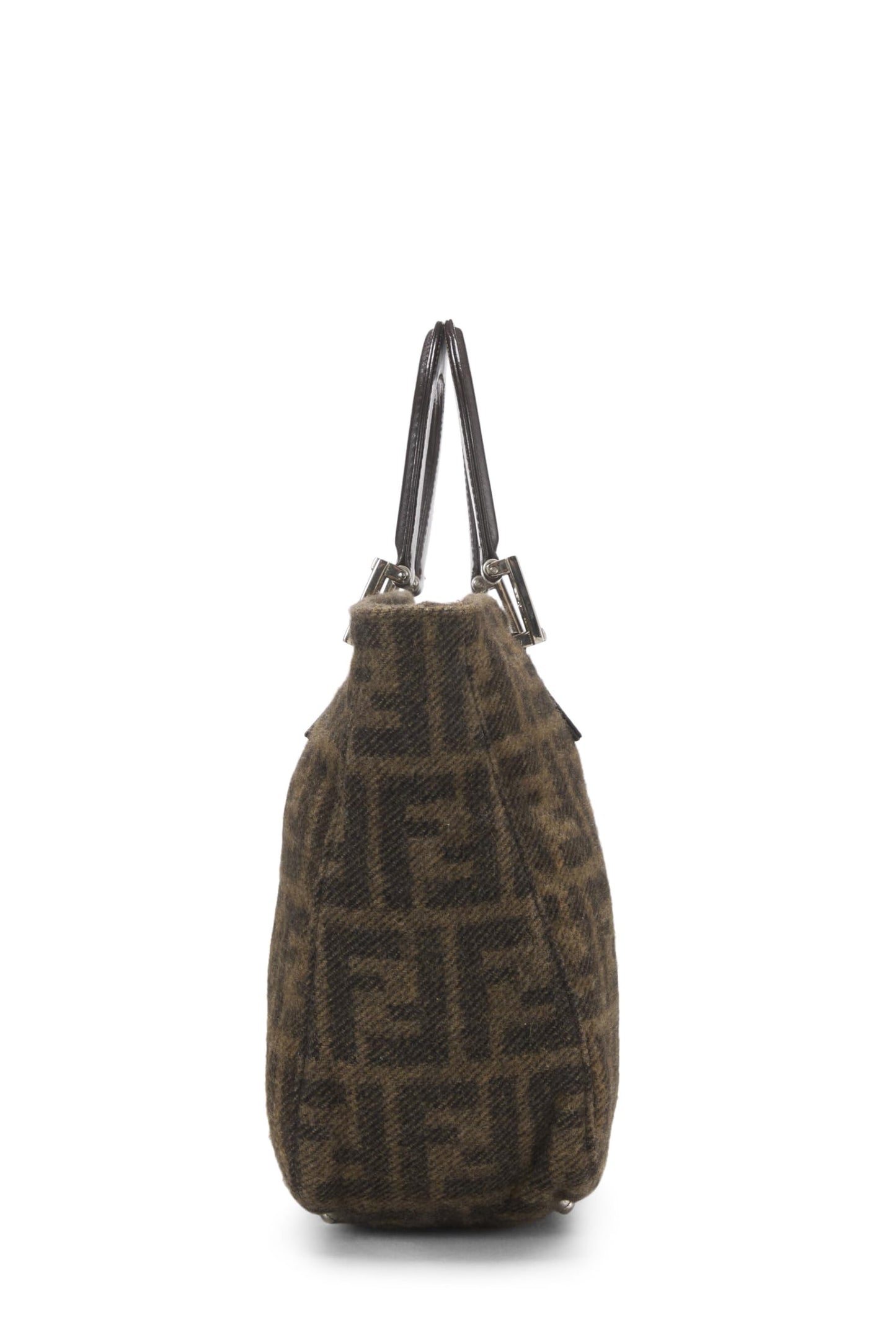 Fendi, sac à main en laine marron Zucca d'occasion, marron