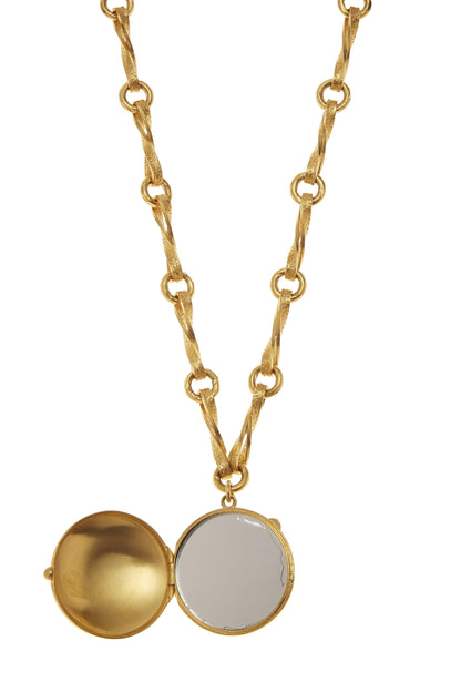 Chanel, Collier avec médaillon miroir doré d'occasion, or