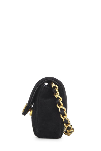 Chanel, Pre-Loved Black Quilted Suede Half Flap Micro, Black