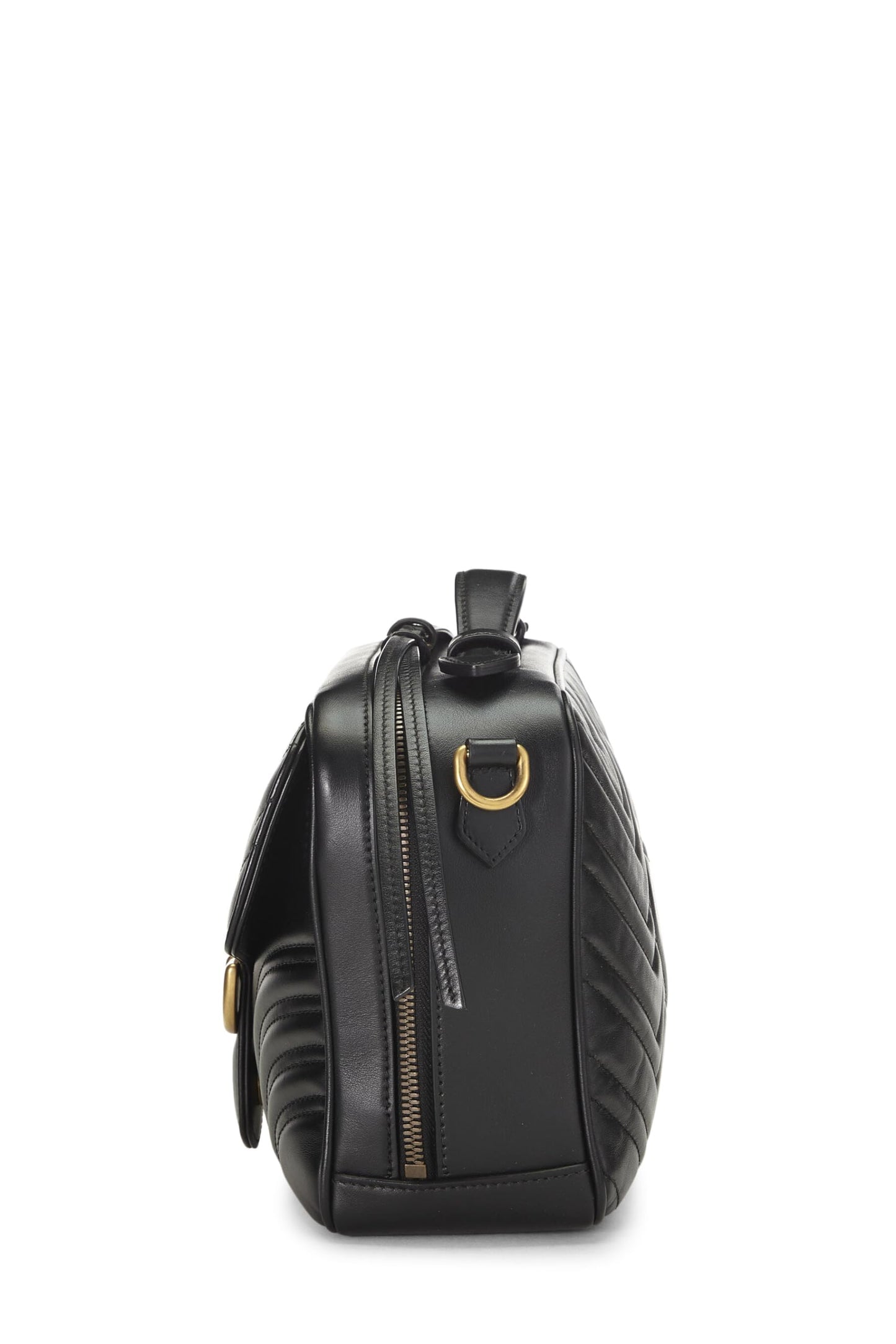 Gucci, Bolso de hombro pequeño GG Marmont con asa superior de cuero negro Pre-Loved, Negro