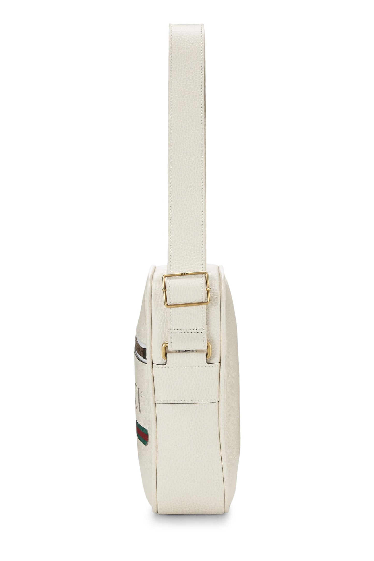 Gucci, sac photo vertical en cuir à imprimé logo blanc, petit modèle, d'occasion, blanc