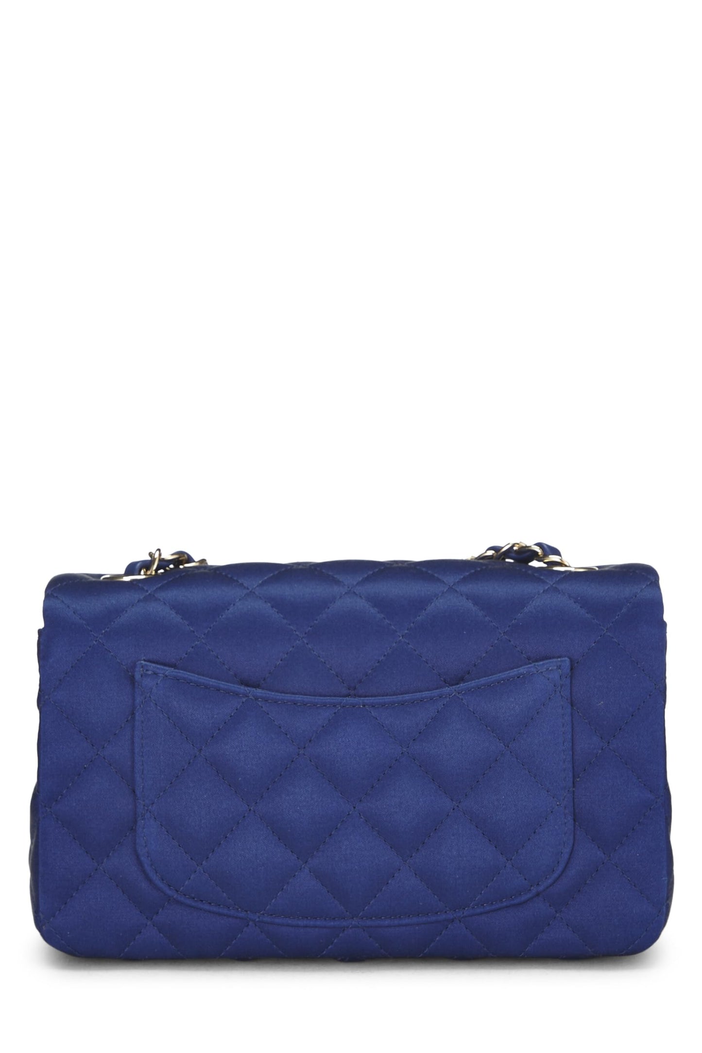 Chanel, Petit sac à rabat rectangulaire en satin bleu marine d'occasion, bleu marine