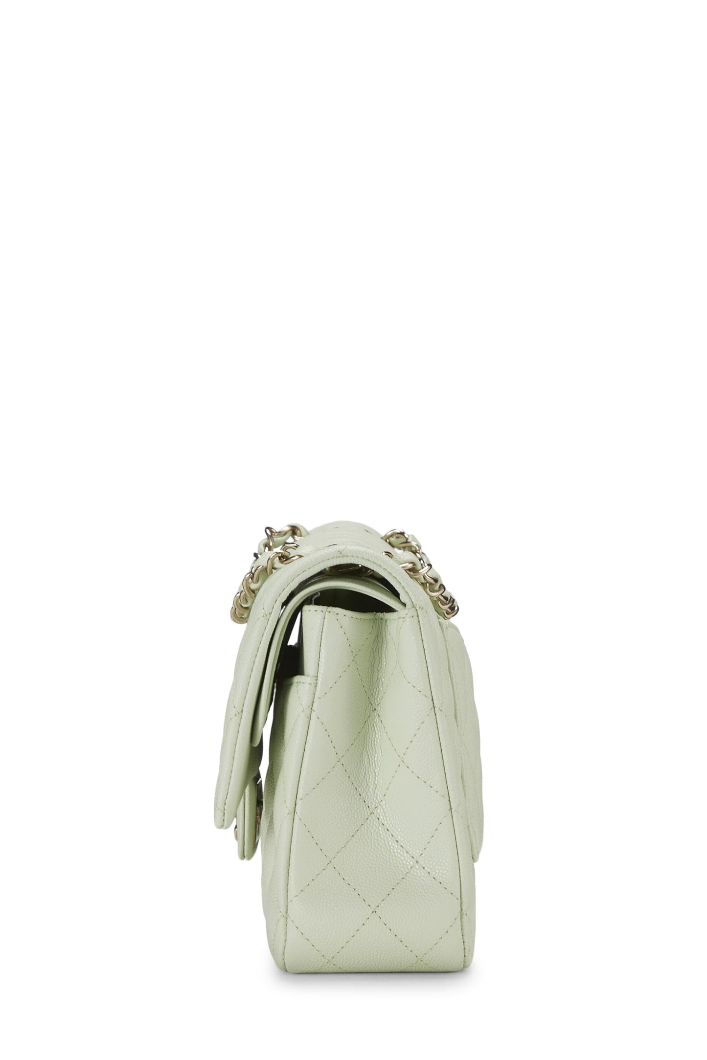 Chanel, sac à main matelassé vert caviar classique à double rabat de taille moyenne, vert