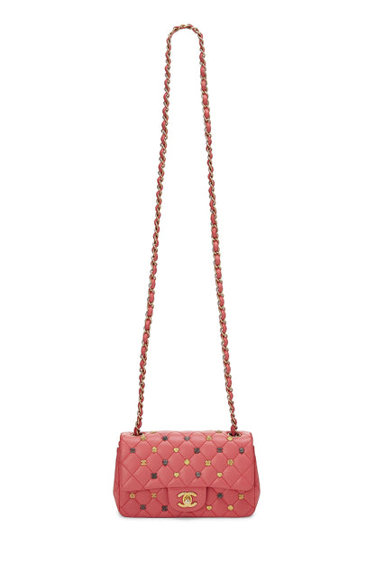 Chanel, Mini porte-monnaie rectangulaire Lucky Charm en cuir d'agneau rose d'occasion, rose