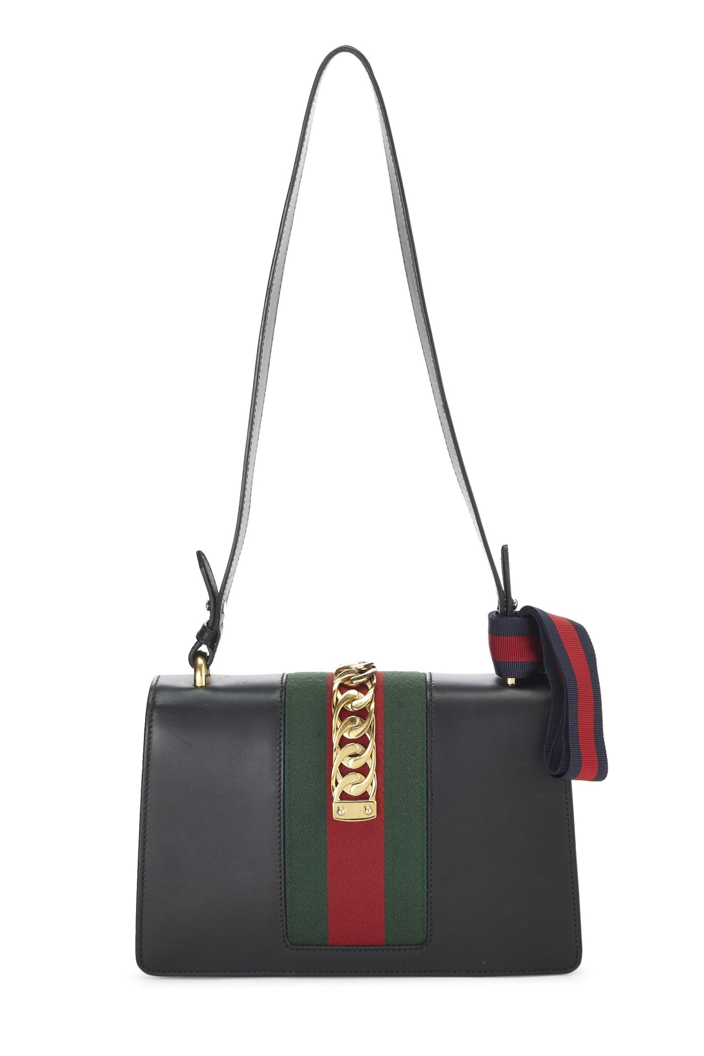 Gucci, Hombro Sylvie pequeño con tribanda de cuero negro Pre-Loved, Negro