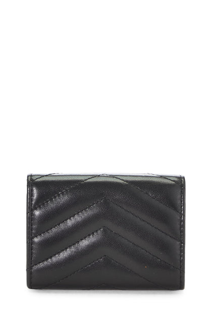 Yves Saint Laurent, Pre-Loved Black Lambskin Leather Origami Compact Wallet, Black