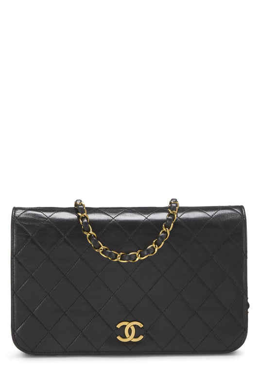 Chanel, Petit sac à rabat en cuir d'agneau matelassé noir d'occasion, noir