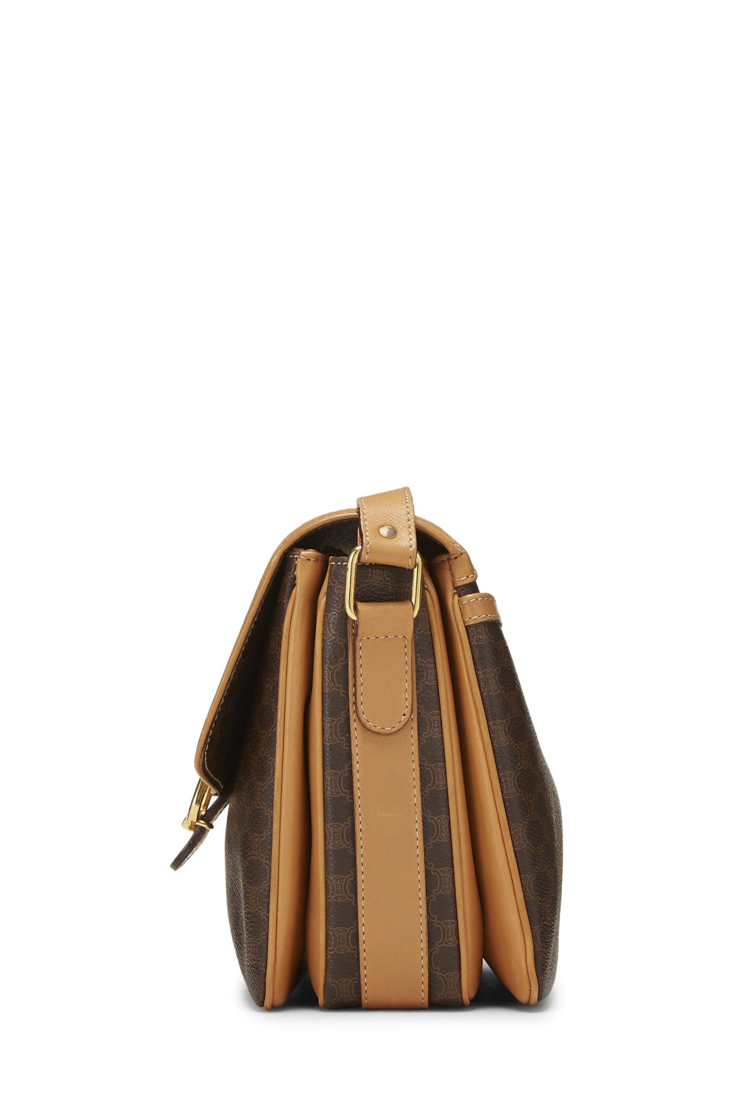 Céline, Pre-Loved Brown Coated Canvas Macadam Messenger Bag, Brown